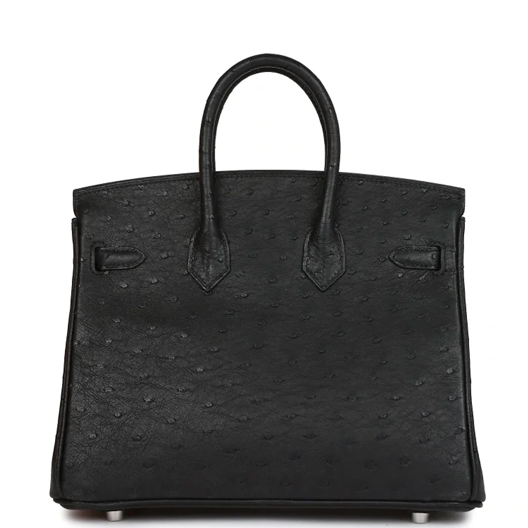 H Birkin 25 Black Ostrich Palladium Hardware