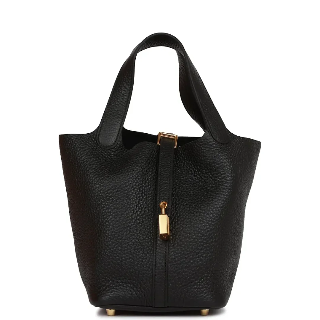 H Picotin Lock 18 Black Clemence Gold Hardware