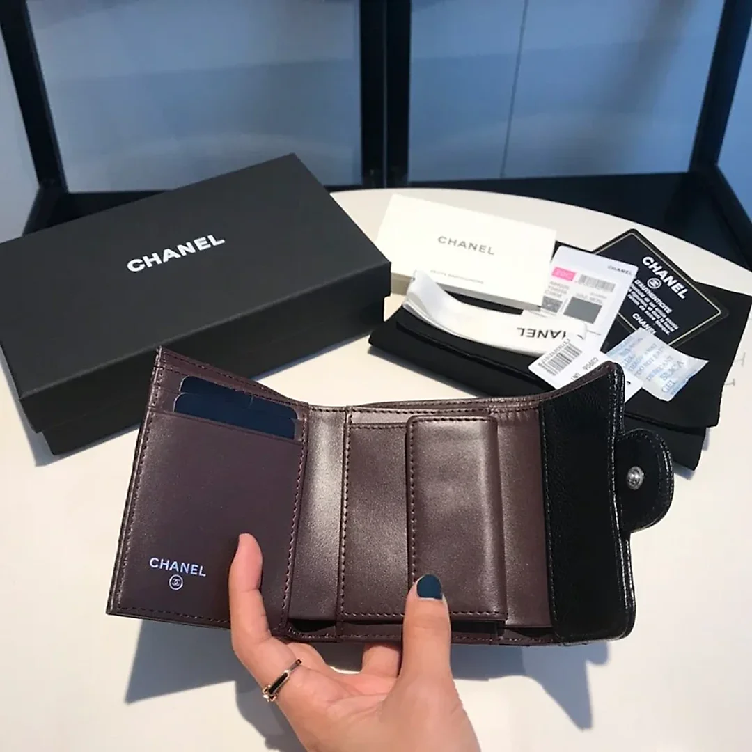 cc CO-CO Classic Card Holder10.5cm/4.1in Silver Hardware For Women Black