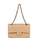 CC Medium Classic Double Flap Bag Beige Lambskin Silver Hardware