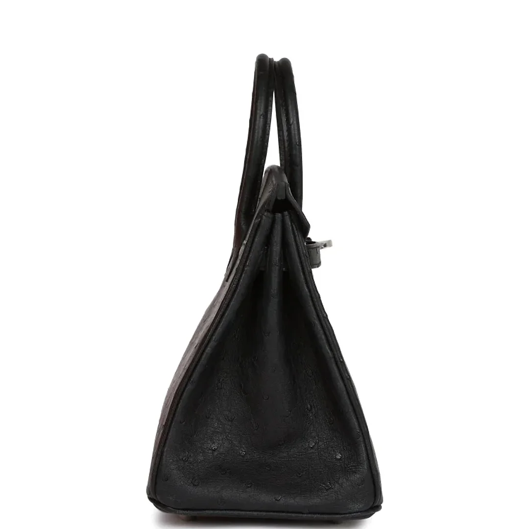 H Birkin 25 Black Ostrich Palladium Hardware