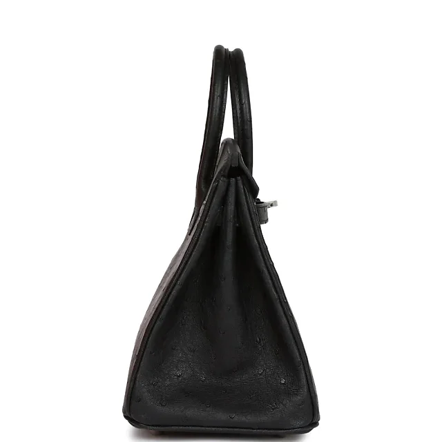 H Birkin 25 Black Ostrich Palladium Hardware