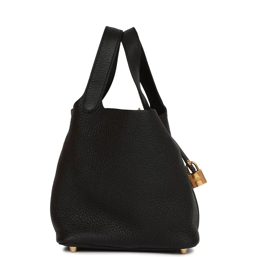 H Picotin Lock 18 Black Clemence Gold Hardware