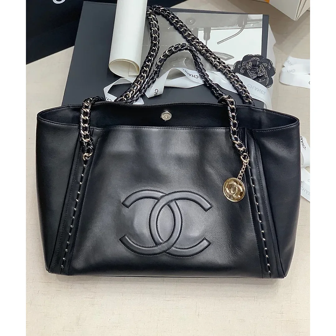 CC Soft Calfskin Shopping Bag Top Handle Black