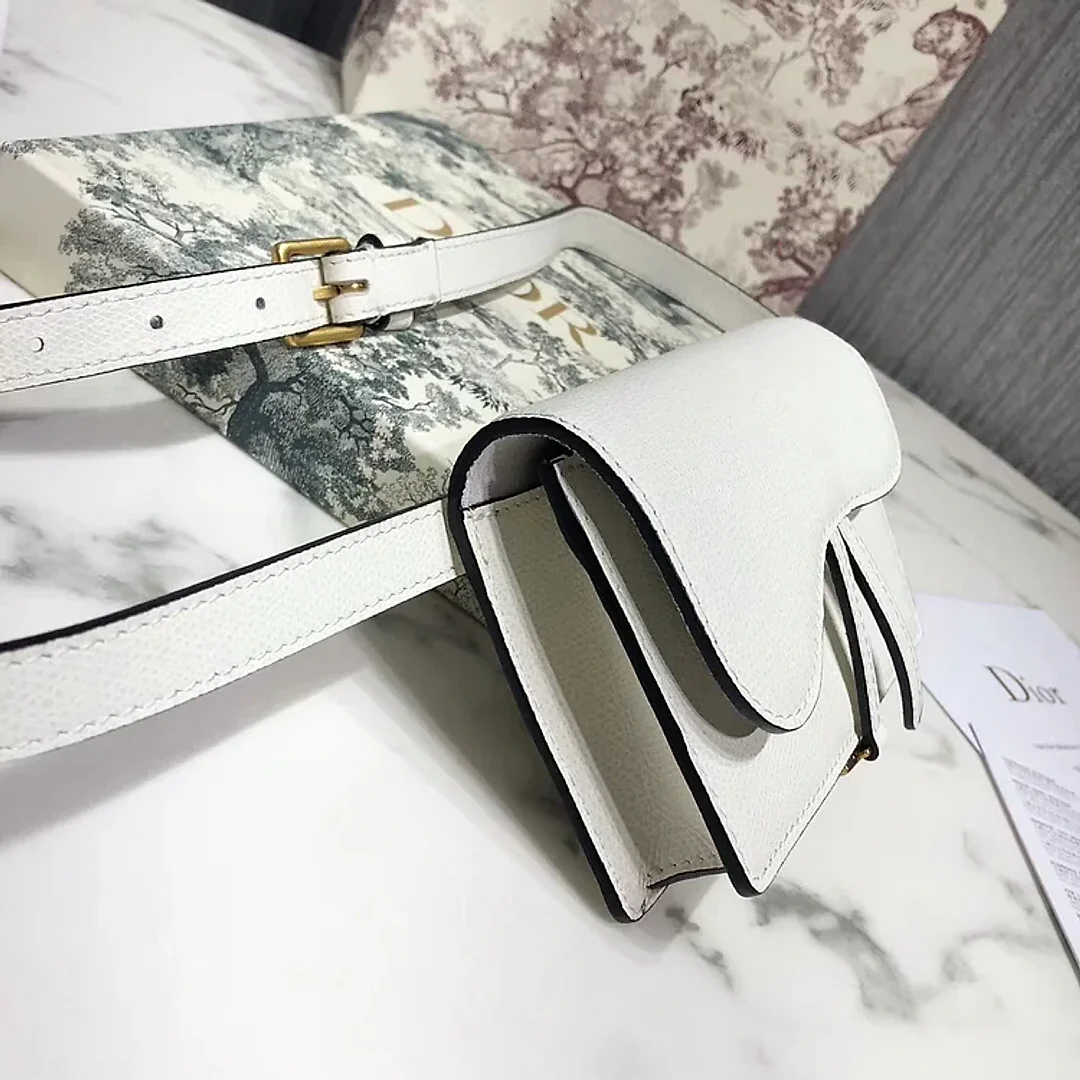 D White Calfskin Saddle Belt Bag