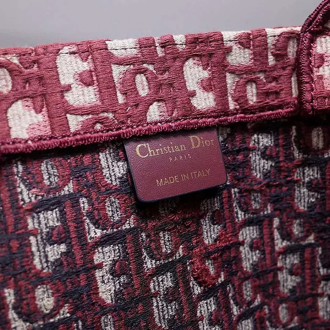 CD Unisex CD Book Tote Maroon CD Oblique Embroidered Velvet