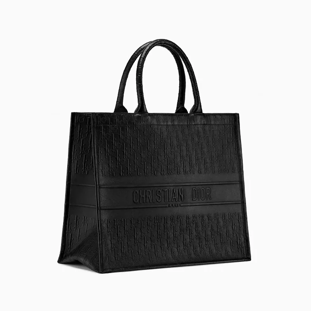 D Book Tote Bag In Black Oblique Embossed Calfskin