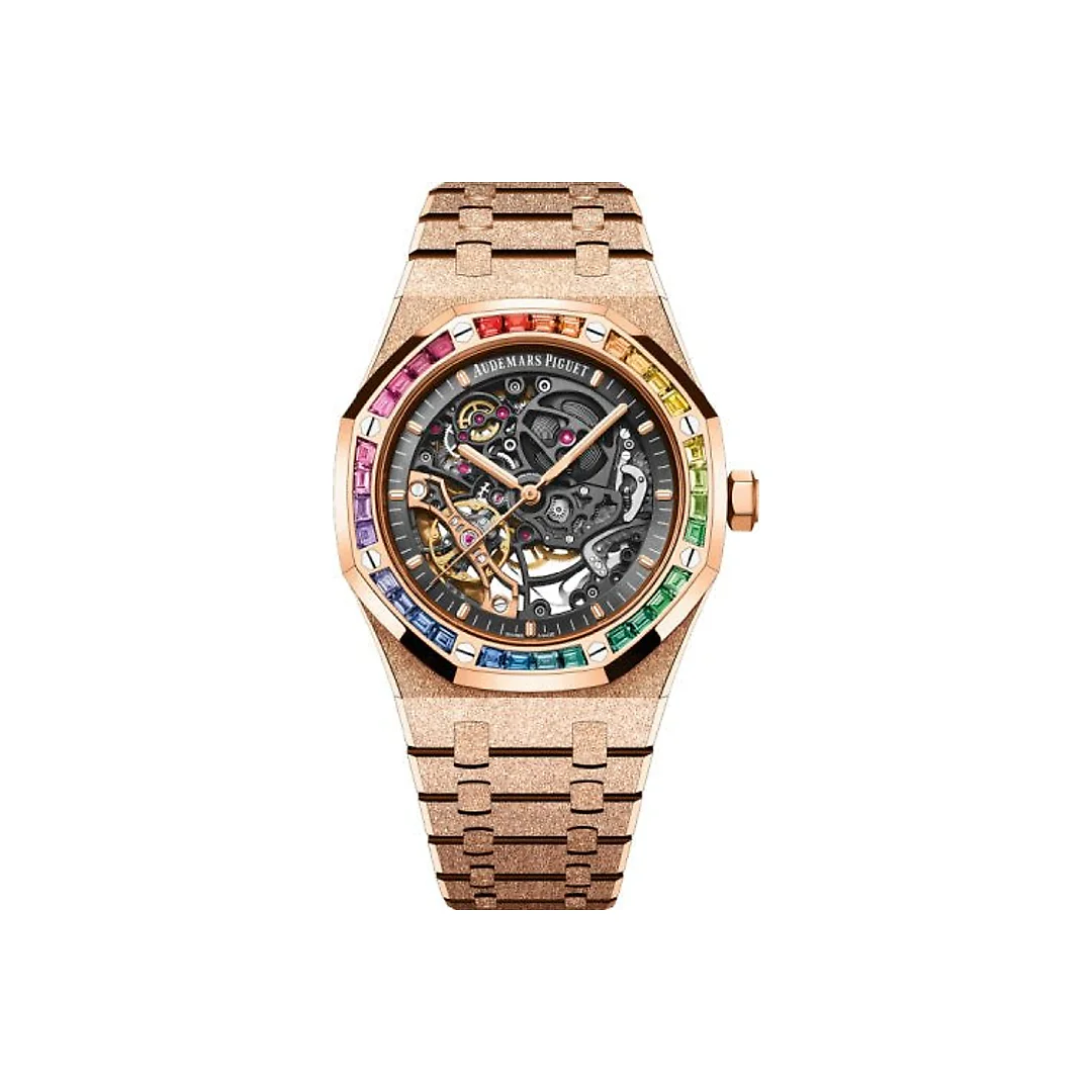Audemars Piguet Royal Oak 41mm Frosted Rose Gold Double Balance Wheel Openworked Rainbow Slate Grey Bracelet – 15412OR.YG.1224OR.01-B