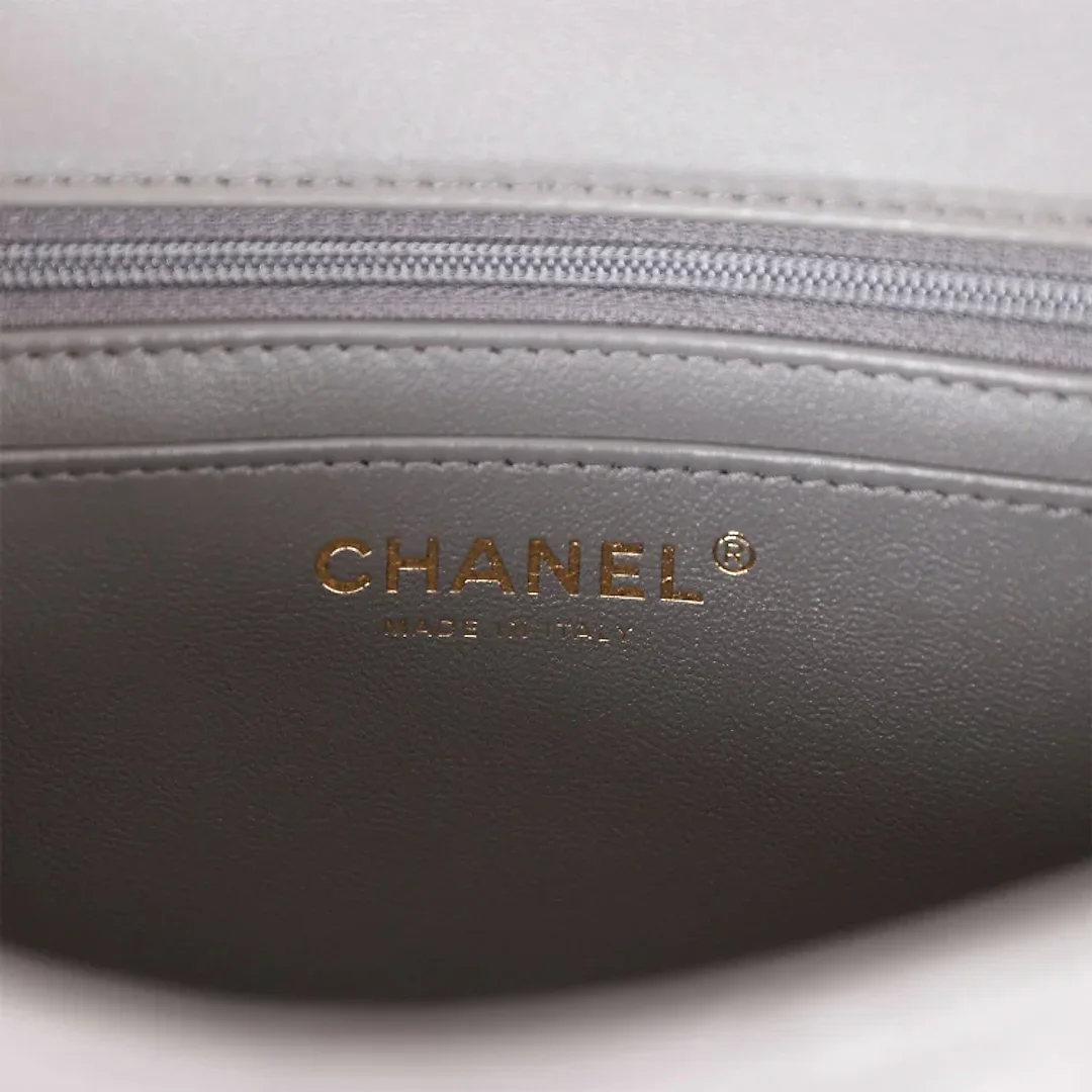 CC Mini Rectangular Flap Bag with Top Handle Dark Grey Lambskin Light Gold Hardware