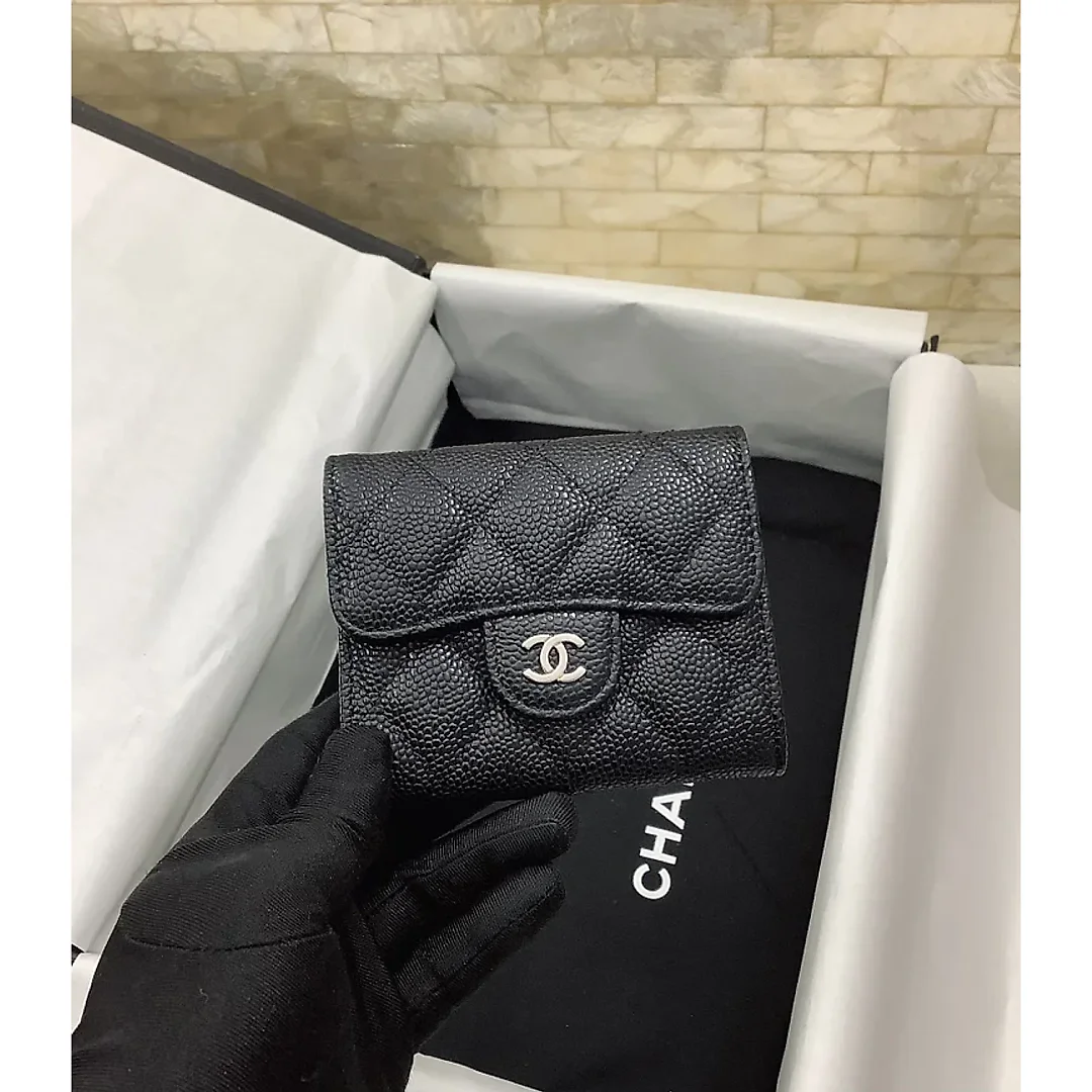 cc CO-CO Classic Card Holder 11cm/4.4in Silver Hardware For Women Black AP0214 Y01480 C3906
