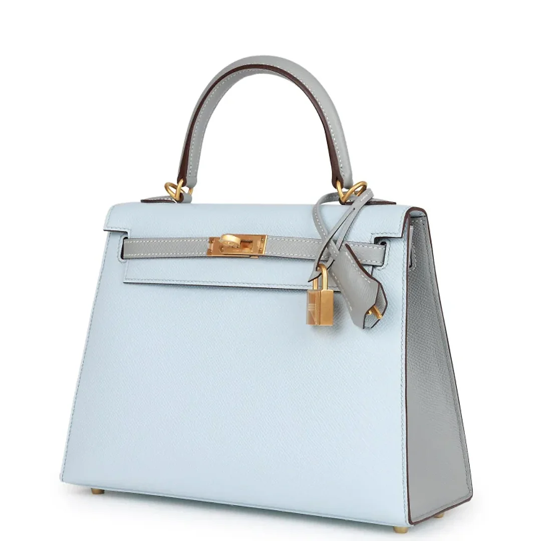 H Special Order (HSS) Kelly Sellier 25 Bleu Brume and Bleu Glacier Epsom Brushed Gold Hardware