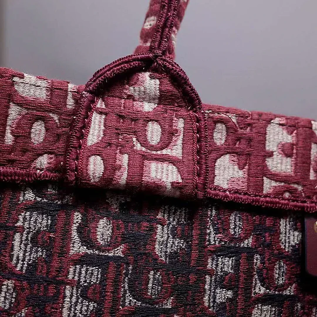 CD Unisex CD Book Tote Maroon CD Oblique Embroidered Velvet