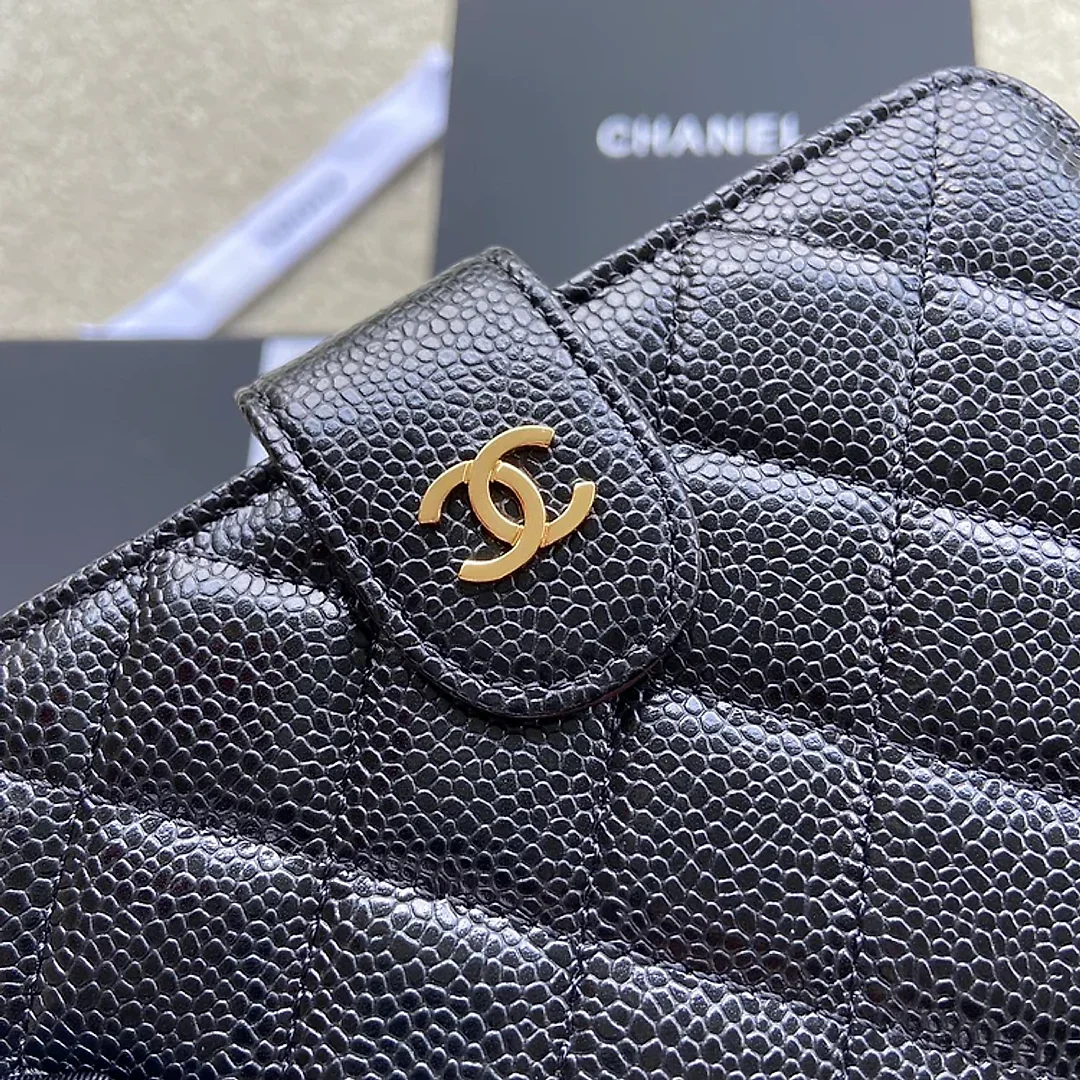 cc CO-CO Flap Wallet 15cm/5.9in Gold Hardware For Women Black