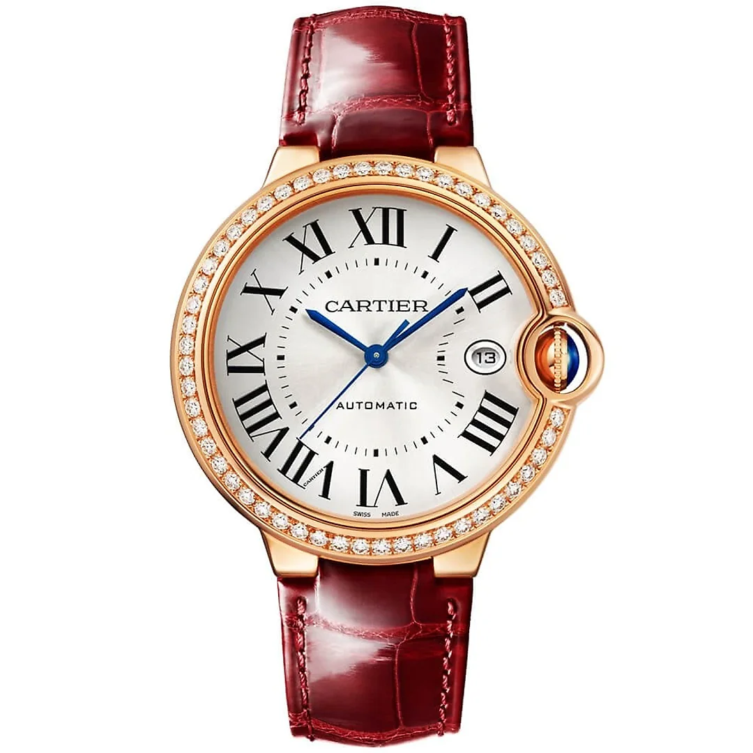 Ballon Bleu 18ct Rose Gold 40mm Diamond Bezel Set Leather Strap Watch