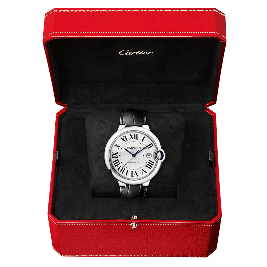 Ballon Bleu 42mm Silver Dial Men’s Automatic Leather Strap Watch