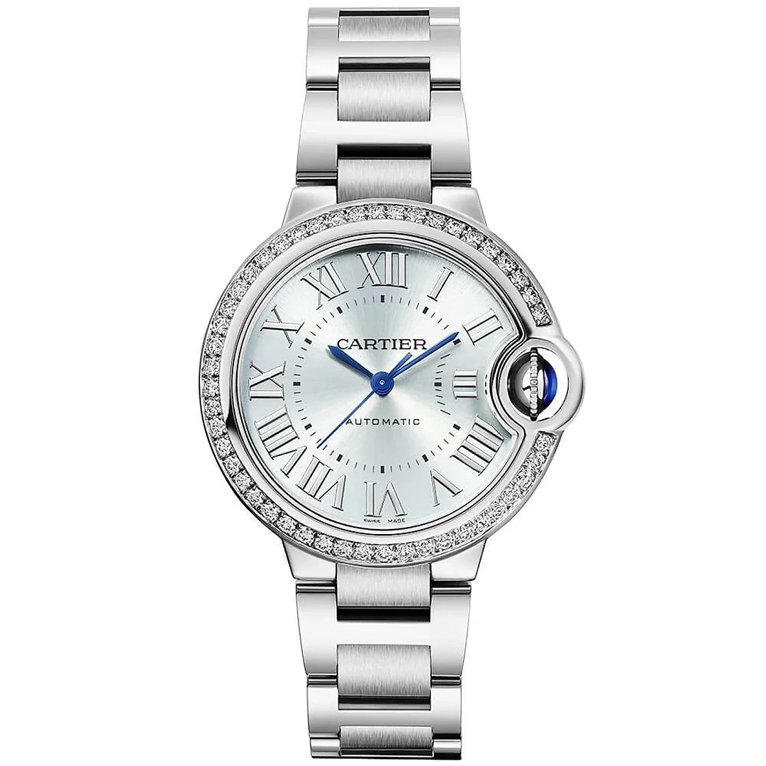 Ballon Bleu de Cartier 33mm Ice Blue Dial Diamond Bezel Watch
