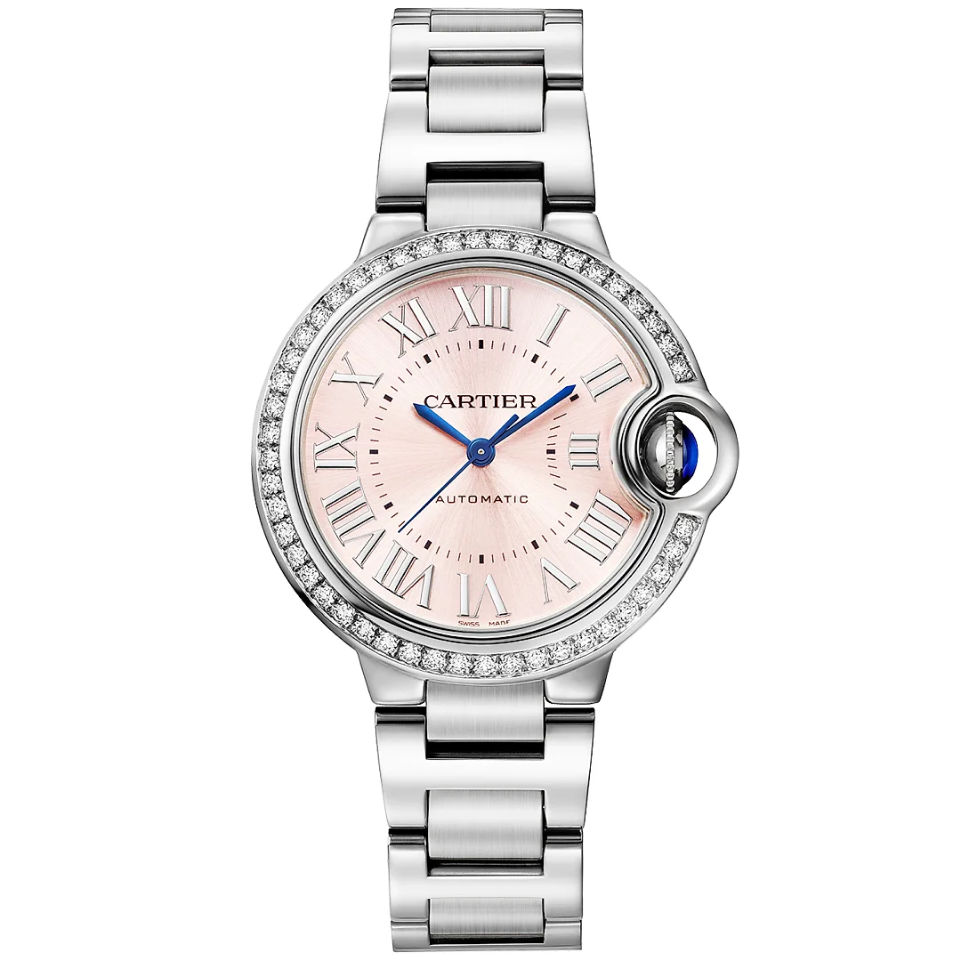 Ballon Bleu de Cartier 33mm Pink Dial Diamond Bezel Watch