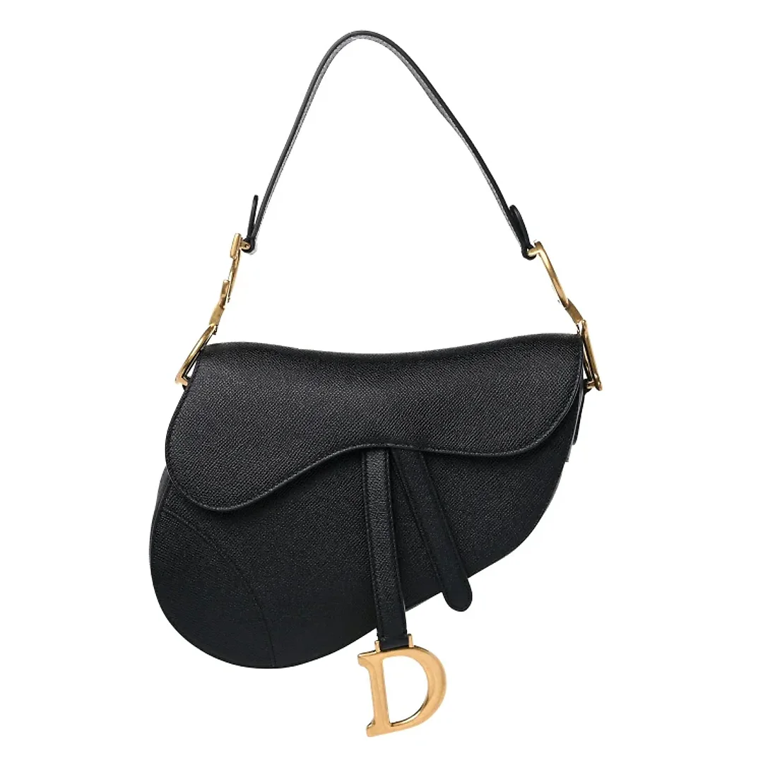 CHRISTIAN D Grained Calfskin Saddle Bag Black