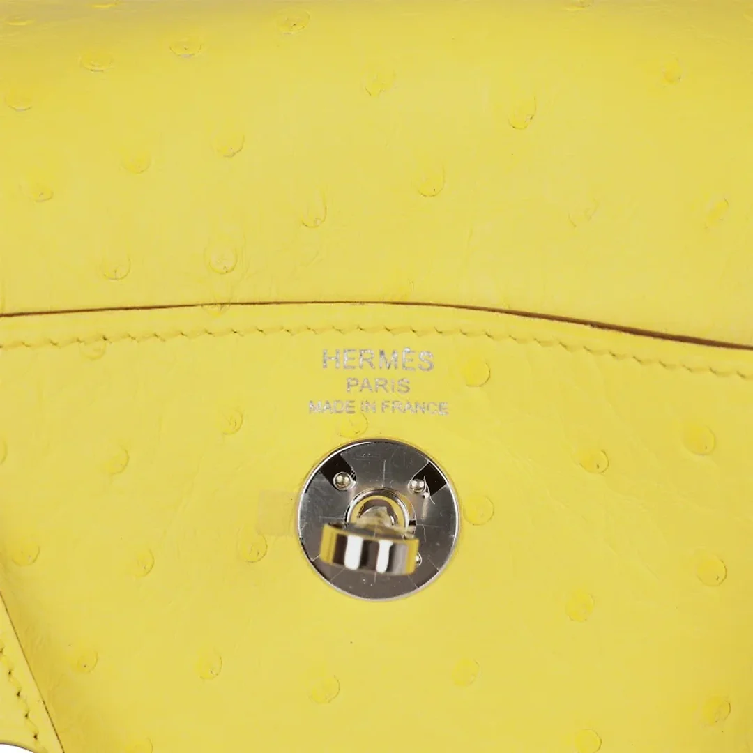 H Mini Lindy Jaune Citron Ostrich Palladium Hardware