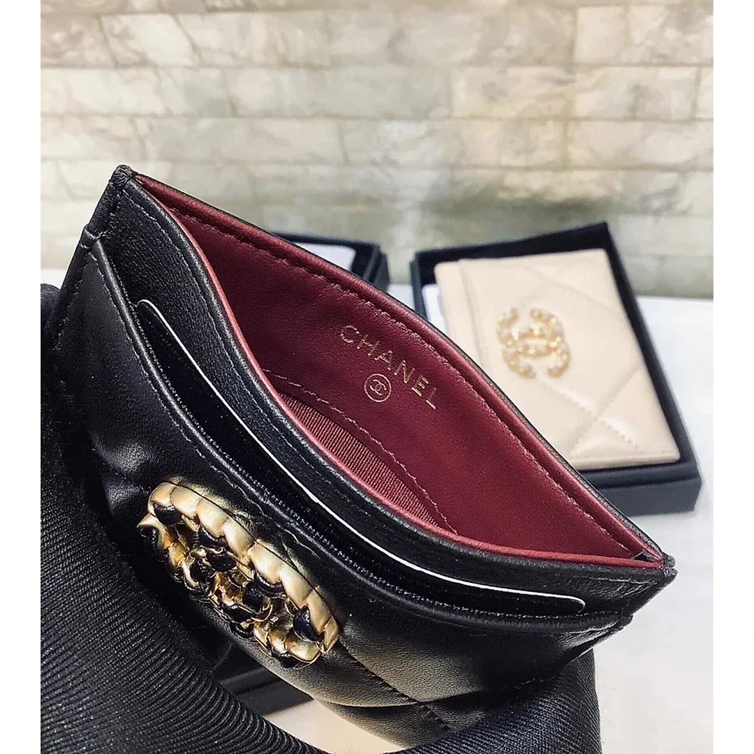 cc CO-CO 19 Card Holder Wallet 11cm/4.3in Gold Toned Hardware For Women Black