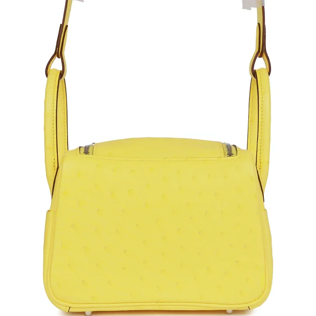 H Mini Lindy Jaune Citron Ostrich Palladium Hardware