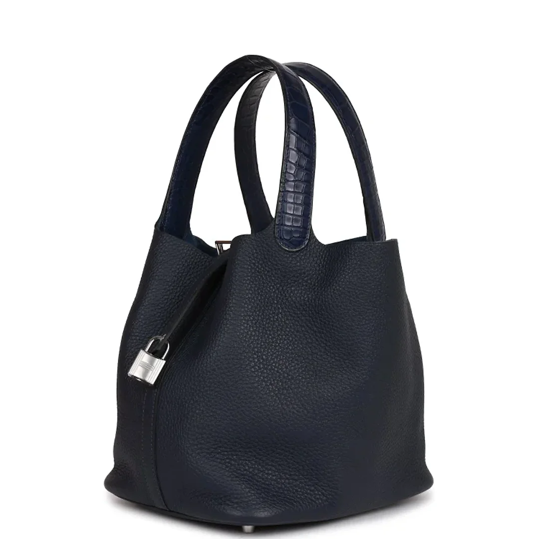 H Picotin Lock 18 Bleu Nuit Clemence and Matte Alligator Touch Palladium Hardware