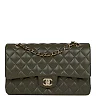 CC Medium Classic Double Flap Bag Olive Calfskin Light Gold Hardware