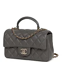 CC Mini Rectangular Flap Bag with Top Handle Dark Grey Lambskin Light Gold Hardware