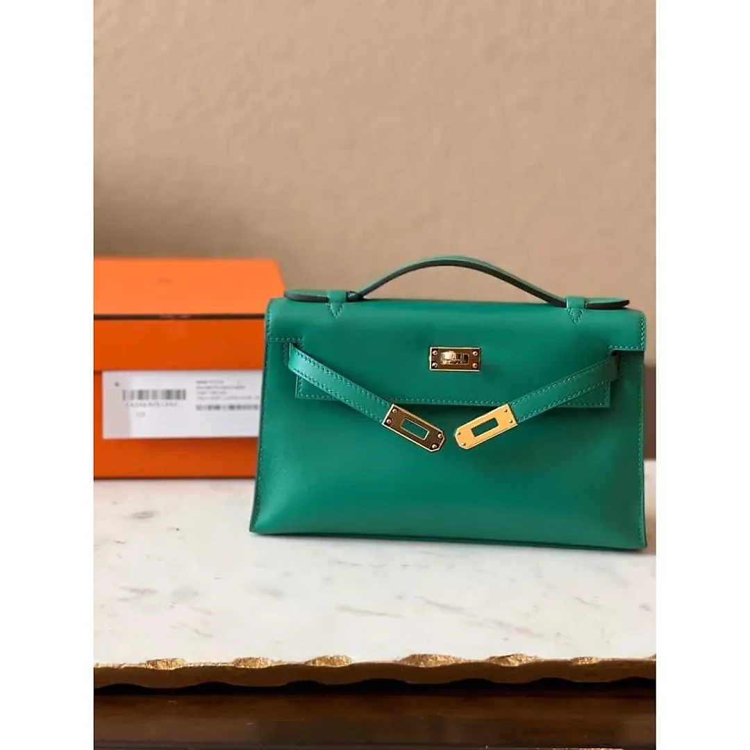 H Kelly Pochette Vert Vertigo Swift Gold Hardware