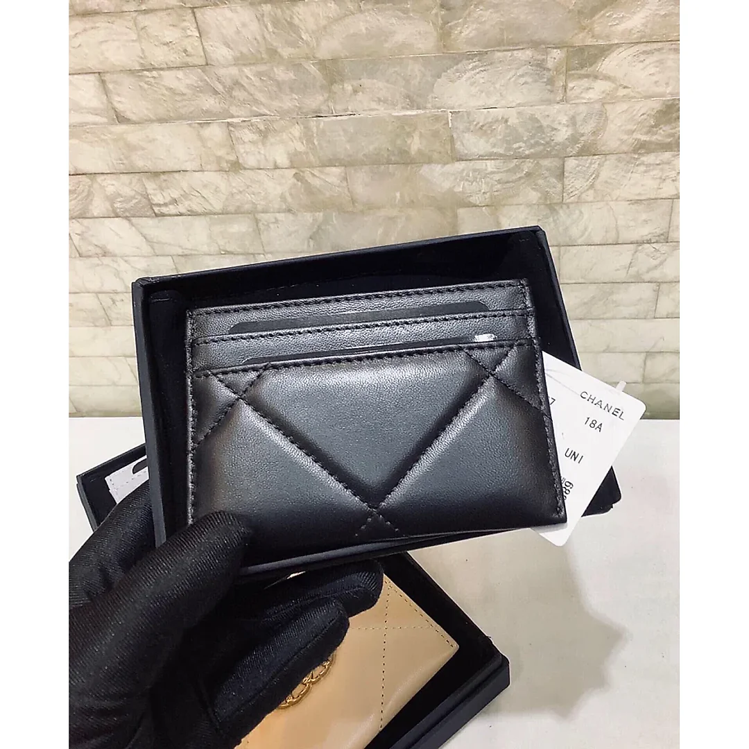 cc CO-CO 19 Card Holder Wallet 11cm/4.3in Gold Toned Hardware For Women Black