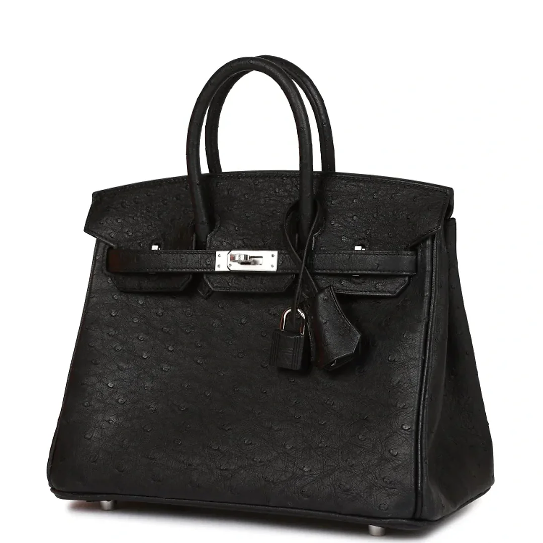 H Birkin 25 Black Ostrich Palladium Hardware