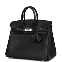 H Birkin 25 Black Ostrich Palladium Hardware