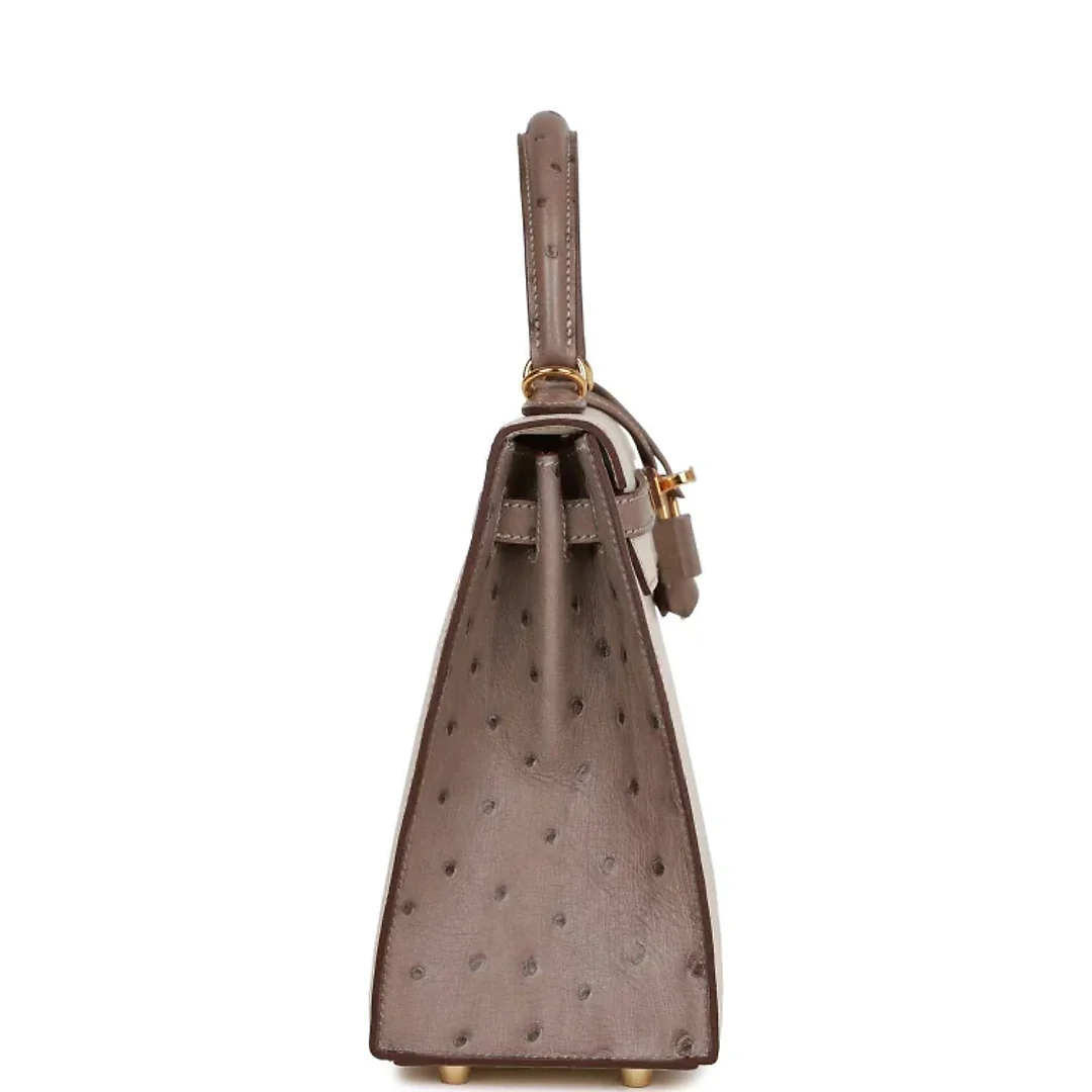 H Special Order (HSS) Kelly Sellier 25 Beton and Gris Asphalte Ostrich Gold Hardware