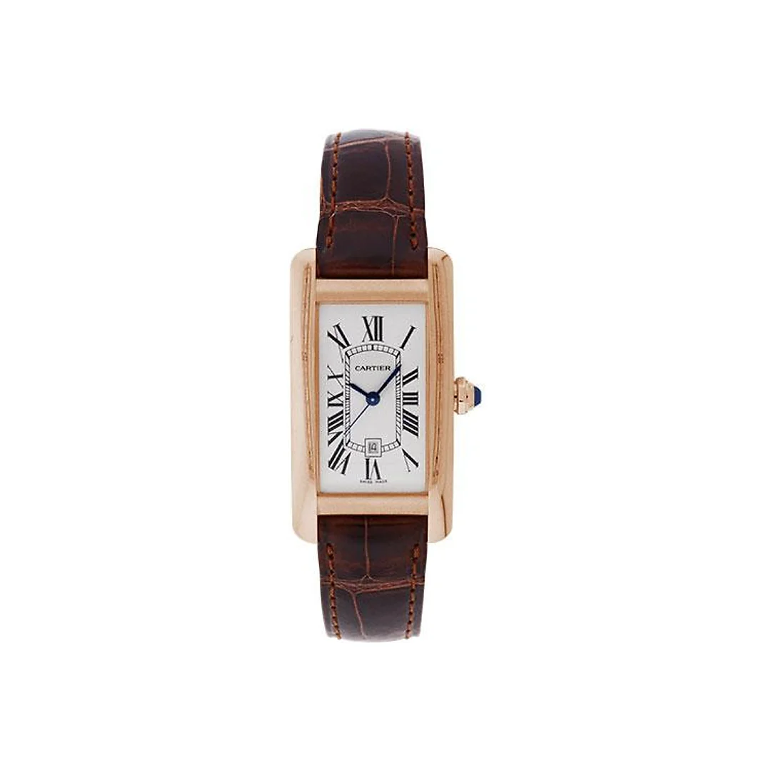 Cartier Tank Americaine Medium Model Watch – 41.6 x 22.6 mm Pink Gold Case – Brown Alligator Strap – W2620030