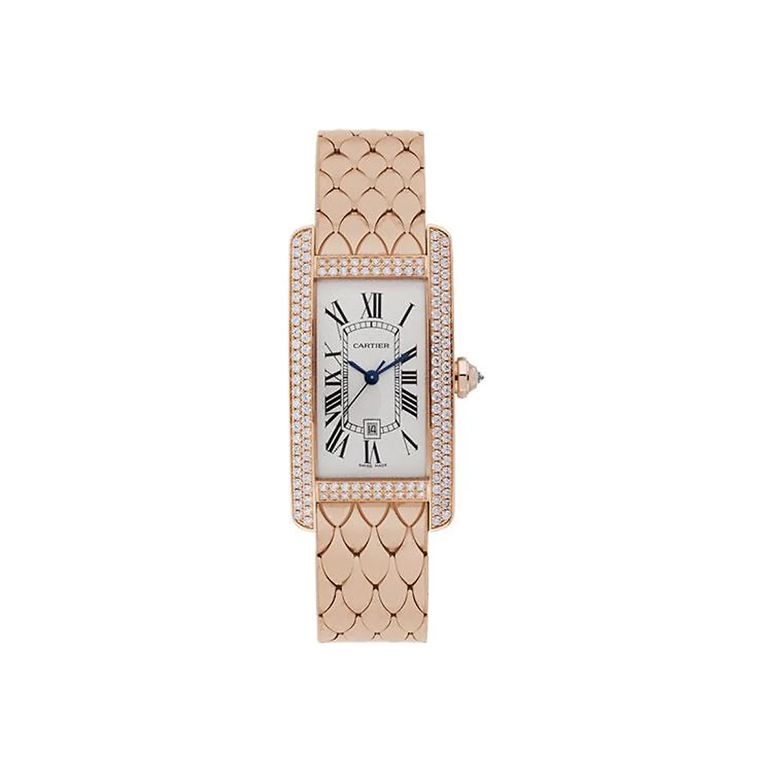 Cartier Tank Americaine Medium Model Watch – 41.6 x 22.6 mm Pink Gold Diamond Case – WB710010