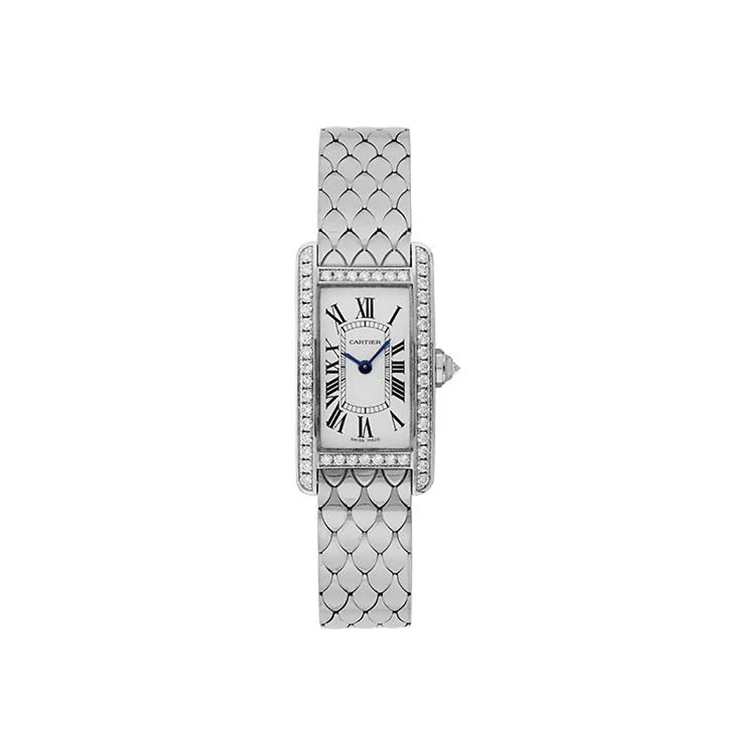 Cartier Tank Americaine Small Model Watch – 19 x 34.8 mm White Gold Diamond Case – WB710009