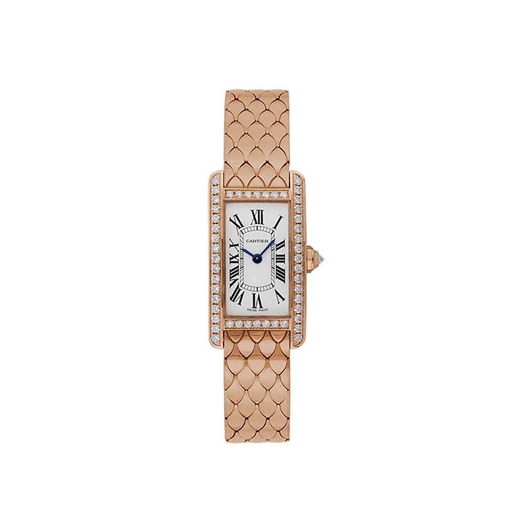 Cartier Tank Americaine Small Model Watch – 19 x 34.8 mm Pink Gold Diamond Case – WB710008