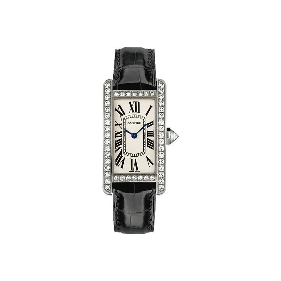 Cartier Tank Americaine Watch – 34.8 mm White Gold Diamond Case – Black Alligator Strap – WJTA0003