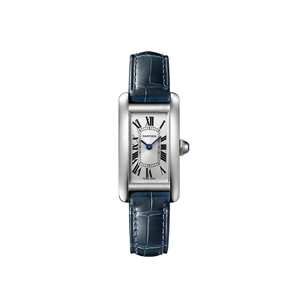 Cartier Tank Americaine Watch – 34.80 mm Steel Case – Navy Blue Alligator Strap – WSTA0016