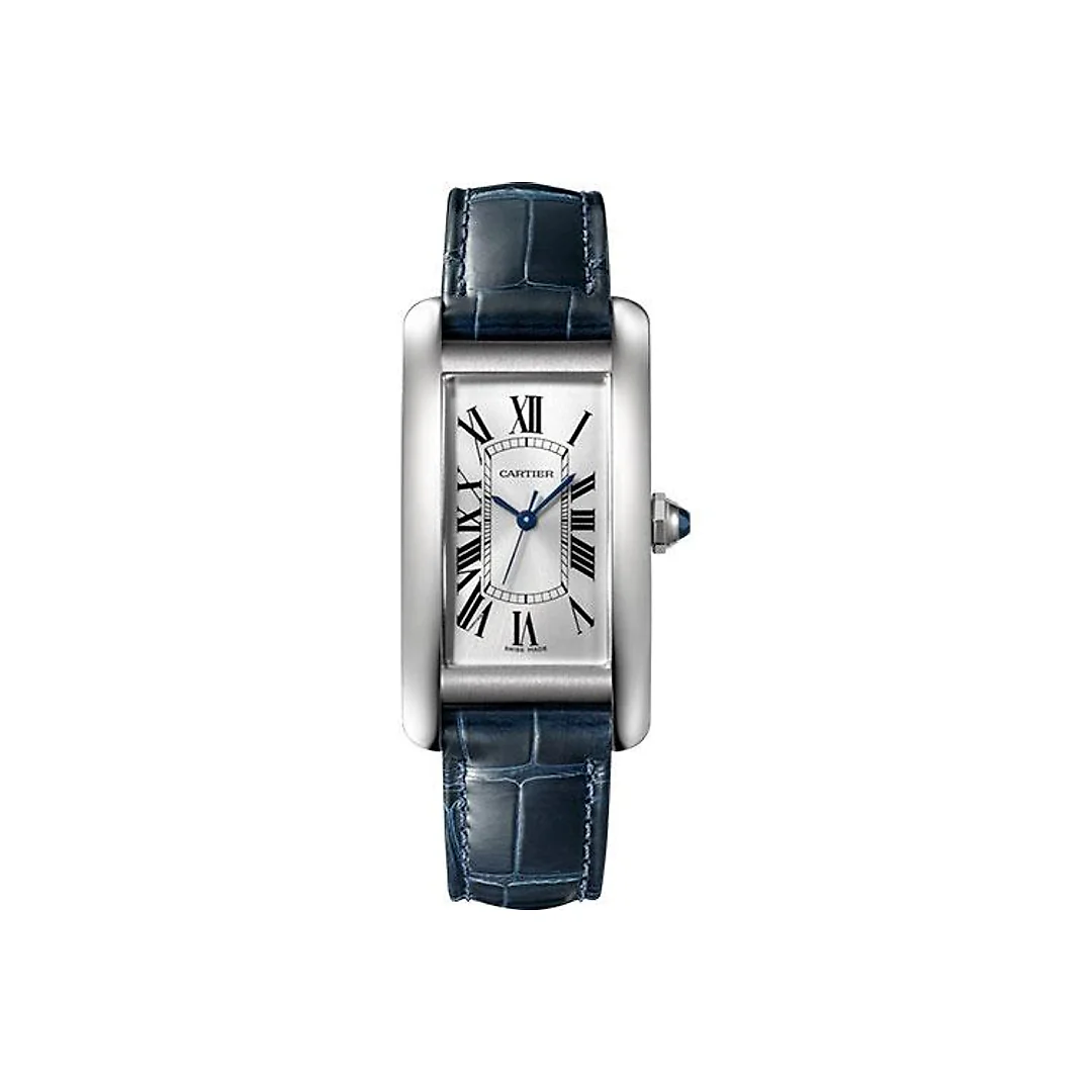 Cartier Tank Americaine Watch – 41.60 mm Steel Case – Navy Blue Alligator Strap – WSTA0017