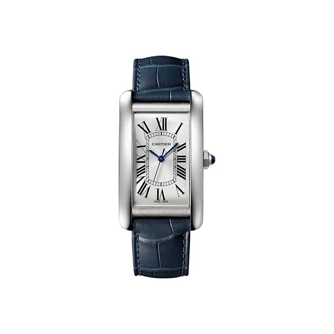 Cartier Tank Americaine Watch – 45.10 mm Steel Case – Navy Blue Alligator Strap – WSTA0018