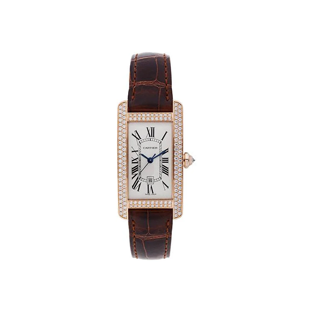 Cartier Tank Americaine Watch – Medium Pink Gold Diamond Case – Alligator Strap – WB704751