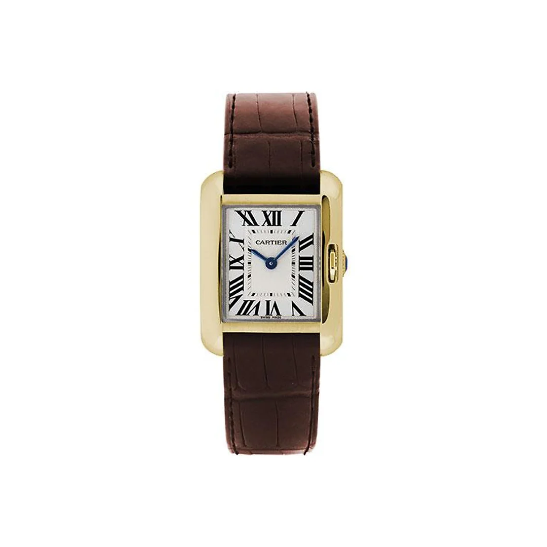Cartier Tank Anglaise SM Watch – 30.2 mm Yellow Gold Case – Silvered Dial – Brown Alligator Strap – W5310028