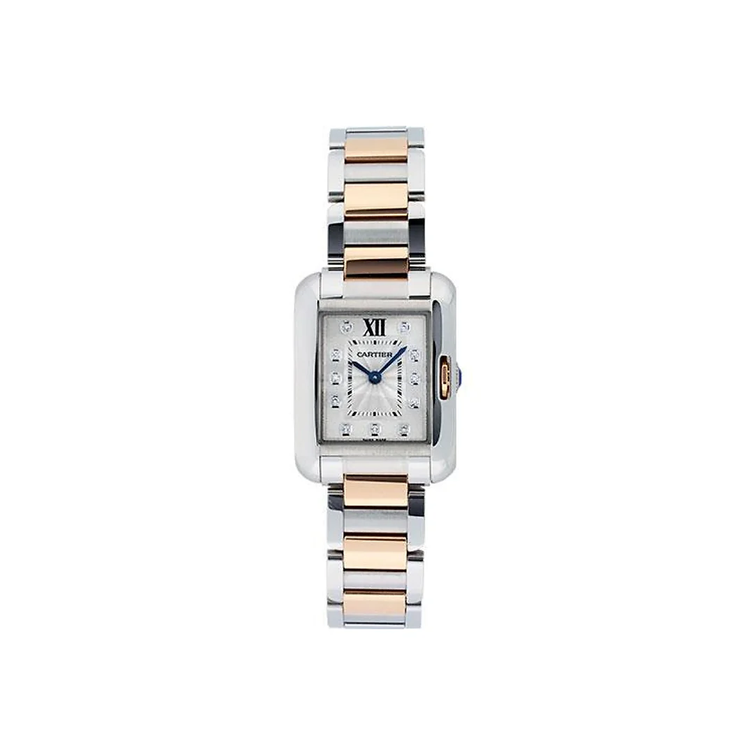 Cartier Tank Anglaise Small Model Watch – 30 x 22.7 mm Pink Gold And Steel Case – Silver Diamond Dial – WT100024