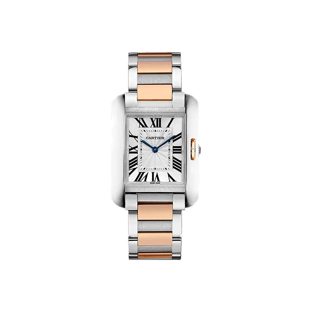 Cartier Tank Anglaise Watch – 34.7 mm Steel Case – Silver Dial – Pink Gold Bracelet – W5310043