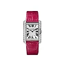 Cartier Tank Anglaise Watch – 34.7 mm White Gold Rodium Diamond Case – Silvered Flinque Dial – Fuchsia Pink Alligator Strap – WT100030