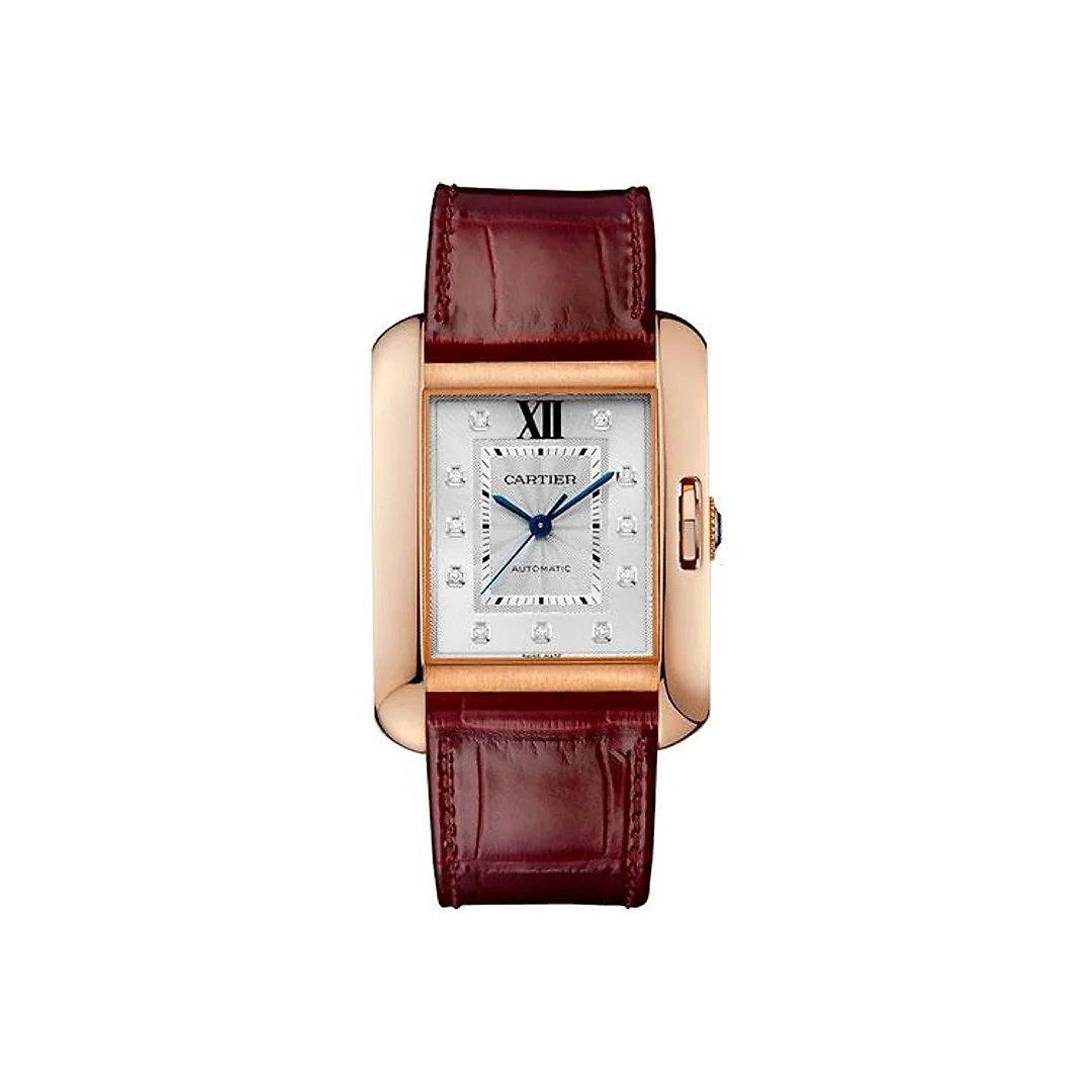 Cartier Tank Anglaise Watch – 39.2 mm Pink Gold Case – Diamond Dial – Bordeaux Alligator Strap – WJTA0006