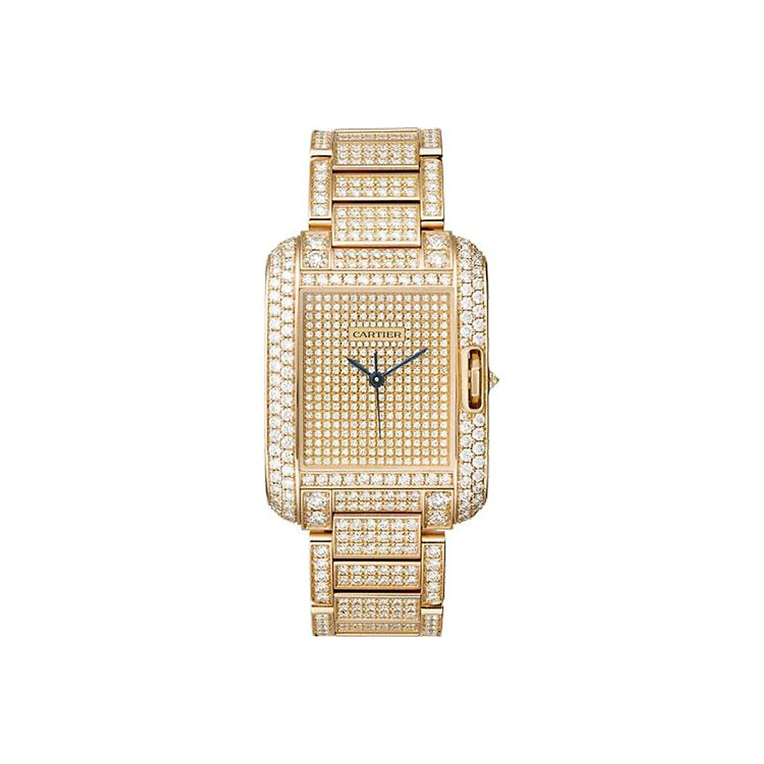 Cartier Tank Anglaise Watch – Medium Pink Gold Diamond Case – Diamond Paved – Diamond Bracelet – HPI00560