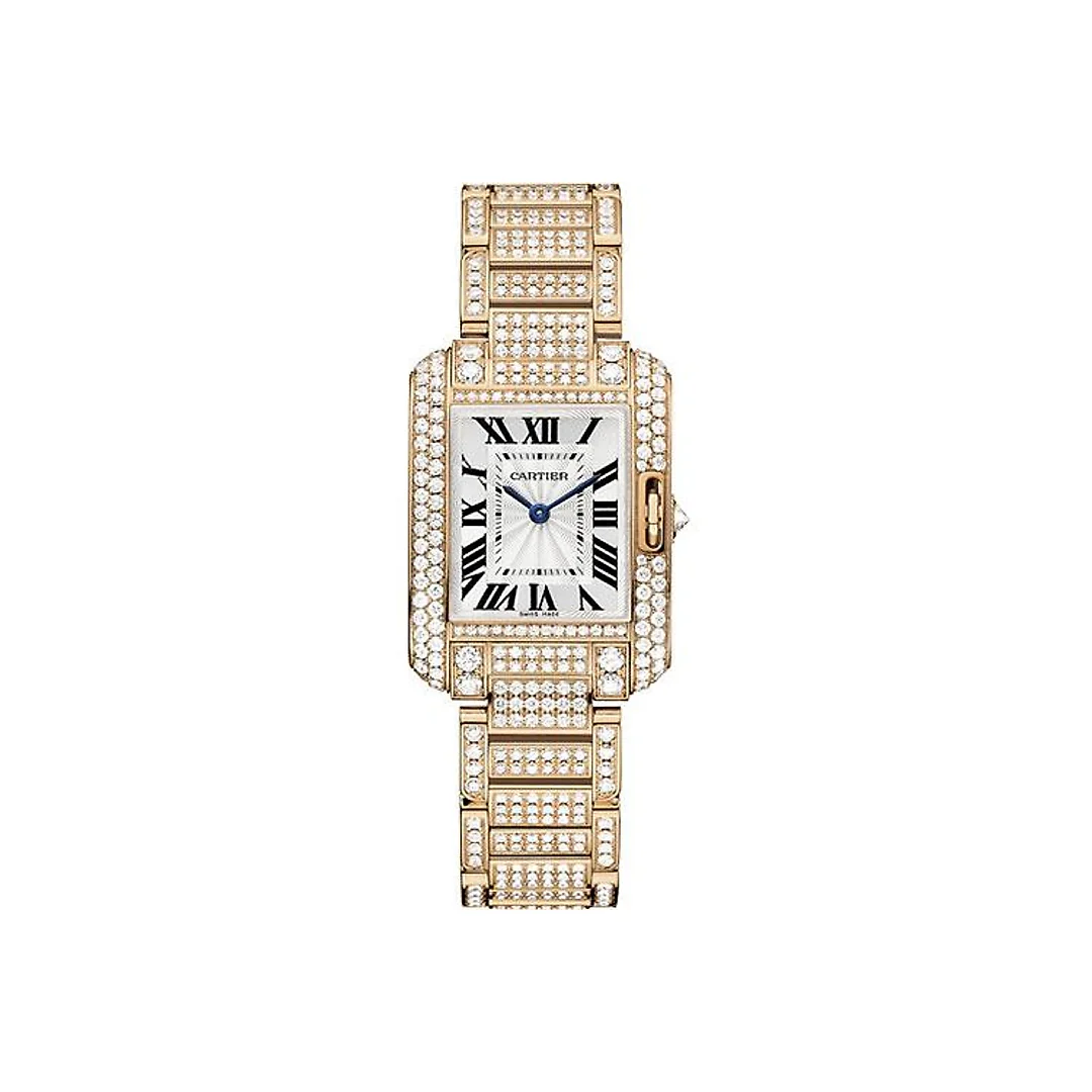 Cartier Tank Anglaise Watch – Small Pink Gold Diamond Case – Diamond Bracelet – HPI00558