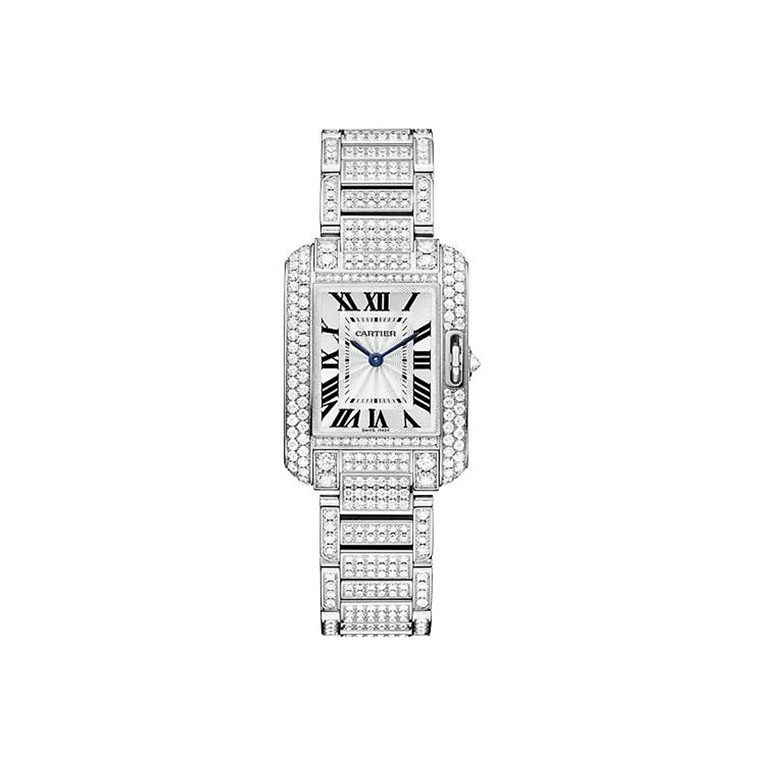 Cartier Tank Anglaise Watch – Small White Gold Diamond Case – Diamond Bracelet – HPI00559